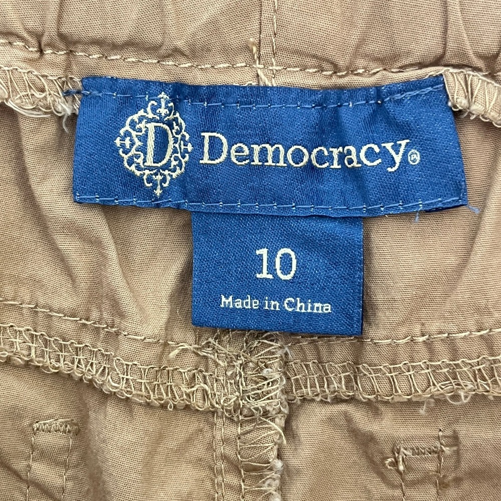 Democracy NWT Stretch Camel Wide Leg Pants Paperbag Waist Crochet Trim Size 10 - Picture 10 of 12